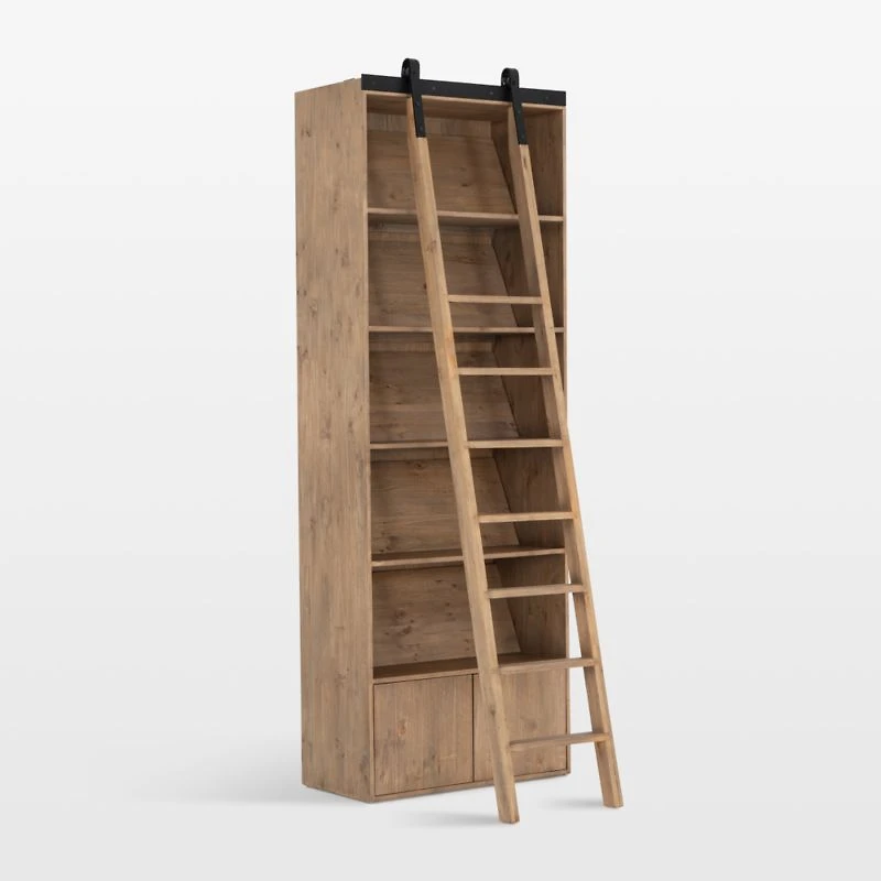 Natasha Solid Pine Wood Bookcase with Ladder Set
