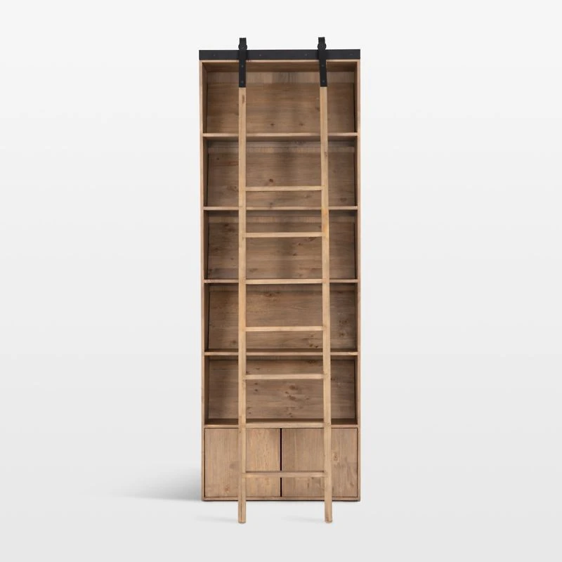 Natasha Solid Pine Wood Bookcase with Ladder Set