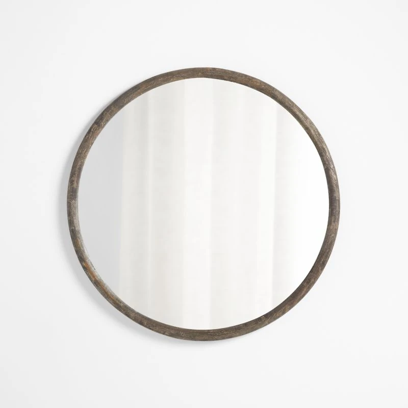 Natia Ebonized Oak Round Wall Mirror 36"