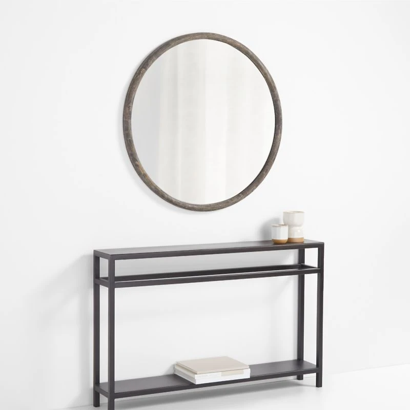 Natia Ebonized Oak Round Wall Mirror 36"