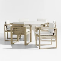 Nayarit Cement Outdoor Dining Table Set with Mallorca Chairs and Canvas Natural Sunbrella ® Cushions