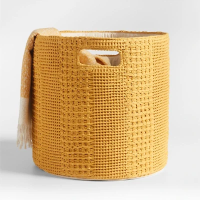 Nella Ochre Yellow Cotton Waffle Weave Large Storage Bin with Handles
