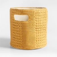 Nella Ochre Yellow Cotton Waffle Weave Shelf Bin with Handles