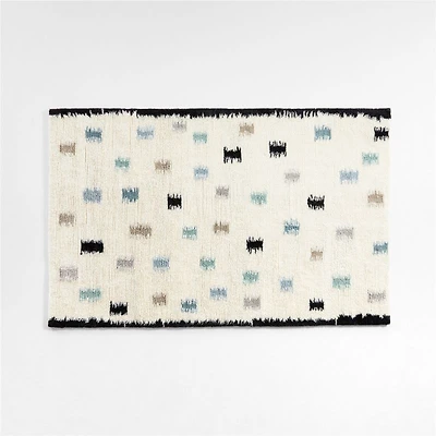 Neutral Scattered Checks Washable Wool Shag Kids Rug 4x6