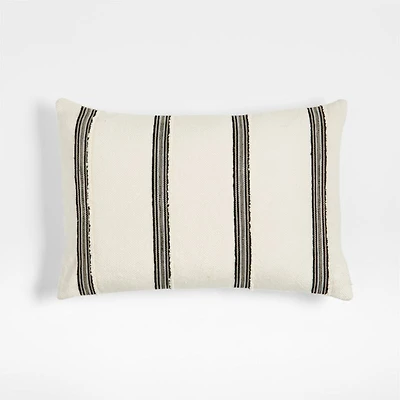 The New Denim Project Cotton 22"x15" Ivory and Black Striped Lumbar Pillow with Down-Alternative Insert
