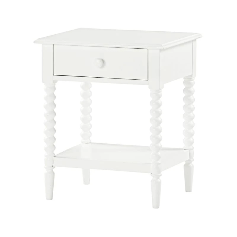 Jenny Lind White Wood Spindle Kids Nightstand with Drawer