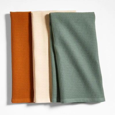 Nkukuo Towuro Ginger Beige, Thyme Green and Anise Brown Organic Dish Towels, Set of 3 by Eric Adjepong