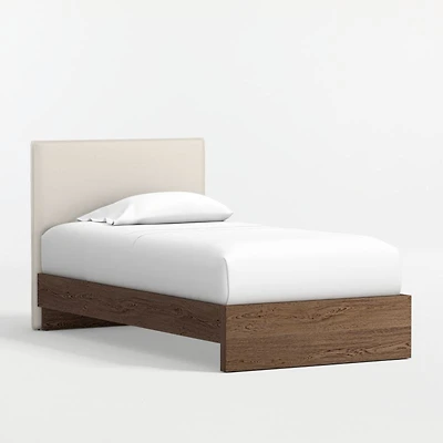 Noa Cream Upholstered Flange Kids Twin Headboard with Deep Brown Wood Base