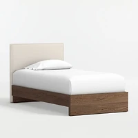 Noa Cream Upholstered Flange Kids Twin Headboard with Deep Brown Wood Base