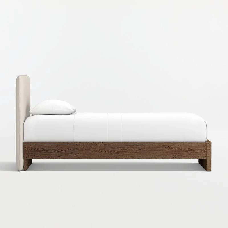 Noa Cream Upholstered Flange Kids Twin Headboard with Deep Brown Wood Base