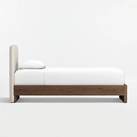 Noa Cream Upholstered Flange Kids Twin Headboard with Deep Brown Wood Base