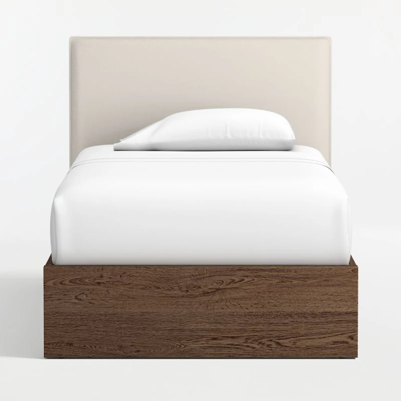 Noa Cream Upholstered Flange Kids Twin Headboard with Deep Brown Wood Base