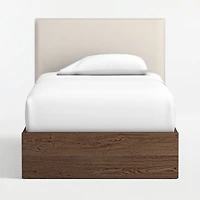 Noa Cream Upholstered Flange Kids Twin Headboard with Deep Brown Wood Base