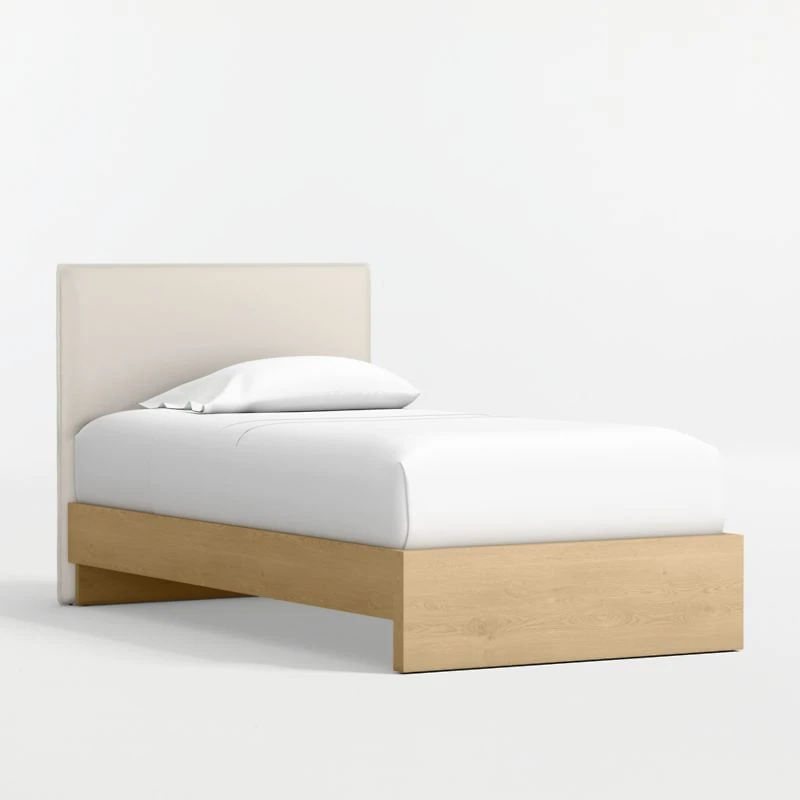 Noa Cream Upholstered Flange Kids Twin Headboard with Natural Wood Base