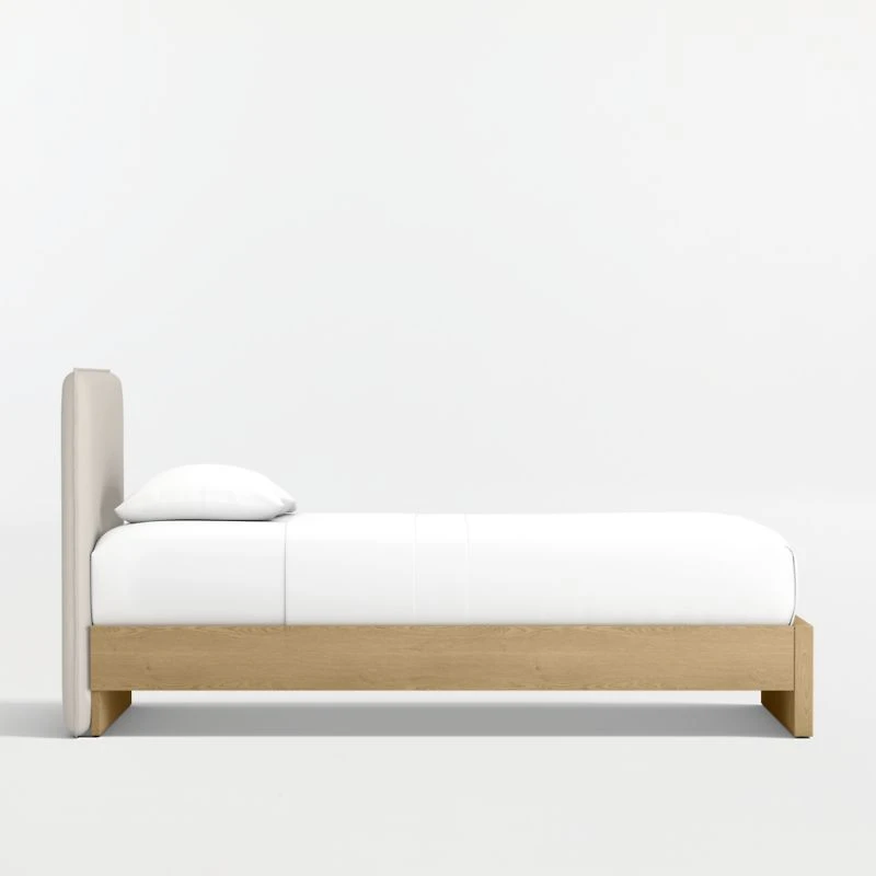 Noa Cream Upholstered Flange Kids Twin Headboard with Natural Wood Base