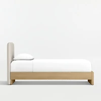 Noa Cream Upholstered Flange Kids Twin Headboard with Natural Wood Base