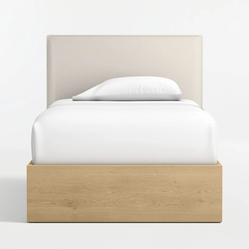 Noa Cream Upholstered Flange Kids Twin Headboard with Natural Wood Base