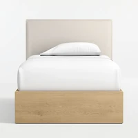 Noa Cream Upholstered Flange Kids Twin Headboard with Natural Wood Base