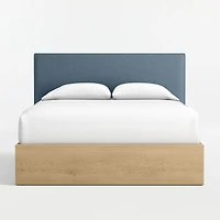 Noa Denim Blue Upholstered Flange Kids Full Headboard with Natural Wood Base