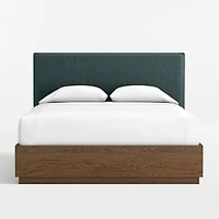 Noa Jungle Green Upholstered Flange Kids Full Headboard with Deep Brown Wood Storage Base