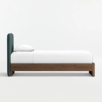 Noa Jungle Green Upholstered Flange Kids Twin Headboard with Deep Brown Wood Base