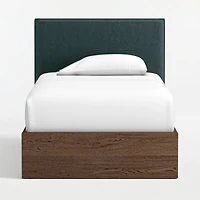 Noa Jungle Green Upholstered Flange Kids Twin Headboard with Deep Brown Wood Base