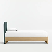 Noa Jungle Green Upholstered Flange Kids Twin Headboard with Natural Wood Base