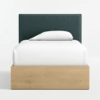 Noa Jungle Green Upholstered Flange Kids Twin Headboard with Natural Wood Base