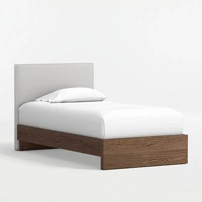 Noa Upholstered Flange Kids Twin Headboard with Deep Brown Wood Base