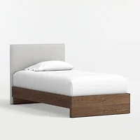 Noa Upholstered Flange Kids Twin Headboard with Deep Brown Wood Base