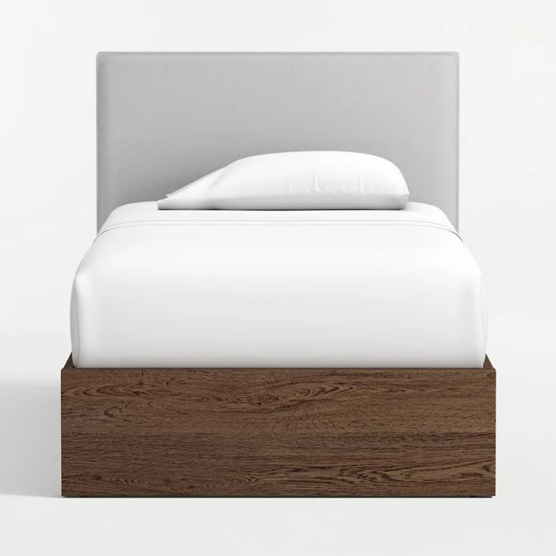 Noa Upholstered Flange Kids Twin Headboard with Deep Brown Wood Base