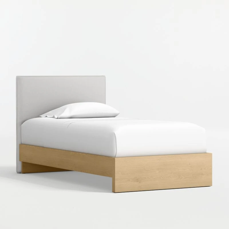 Noa Upholstered Flange Kids Full Headboard with Natural Wood Base