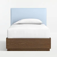 Noa Light Blue Upholstered Flange Kids Twin Headboard with Deep Brown Wood Storage Base