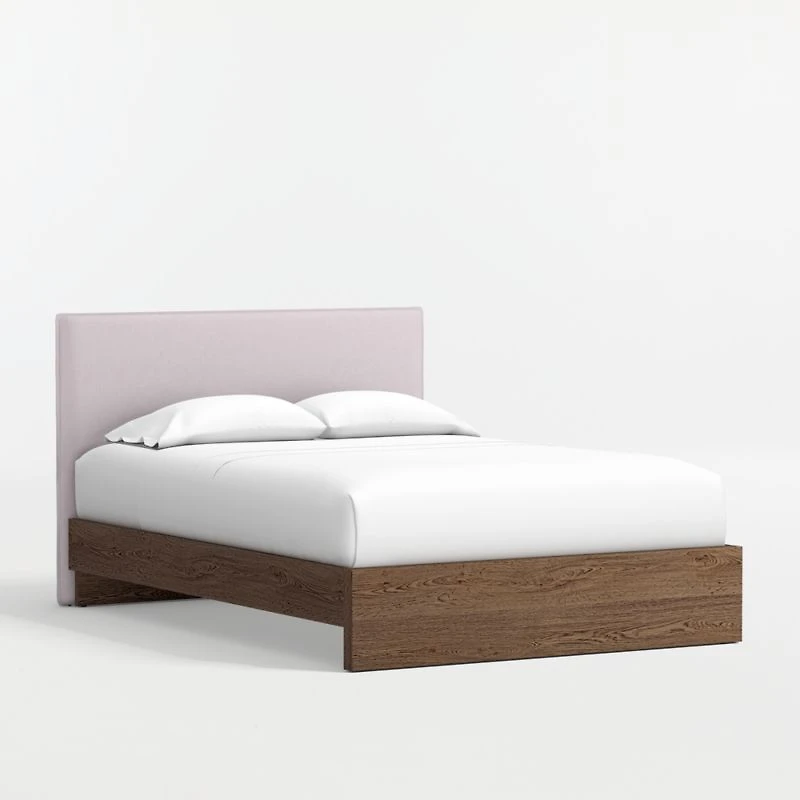 Noa Upholstered Flange Kids Full Headboard with Deep Brown Wood Base