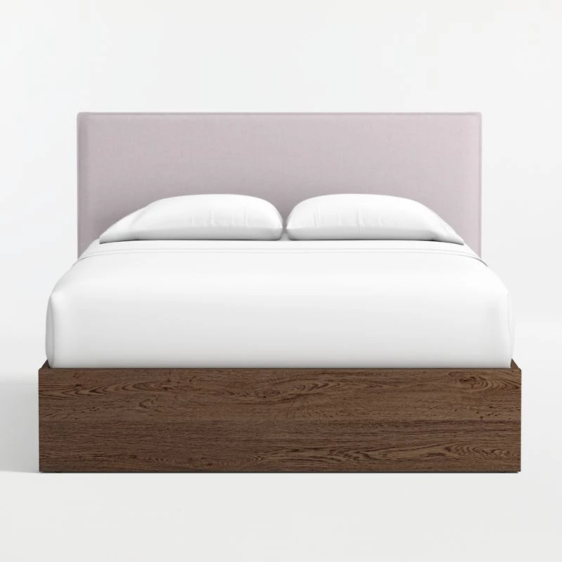 Noa Upholstered Flange Kids Full Headboard with Deep Brown Wood Base