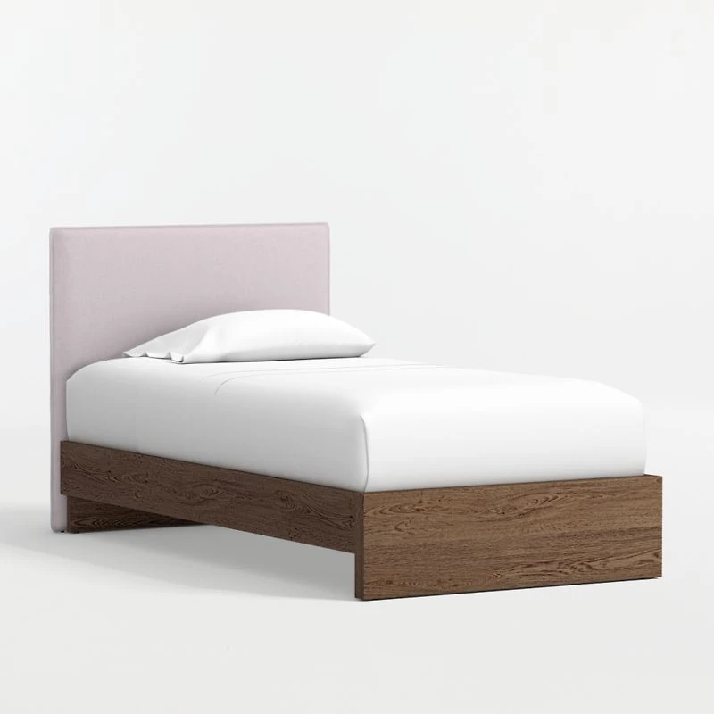 Noa Upholstered Flange Kids Full Headboard with Deep Brown Wood Base