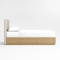 Noa Upholstered Flange Kids Full Bed with Natural Wood Storage Base