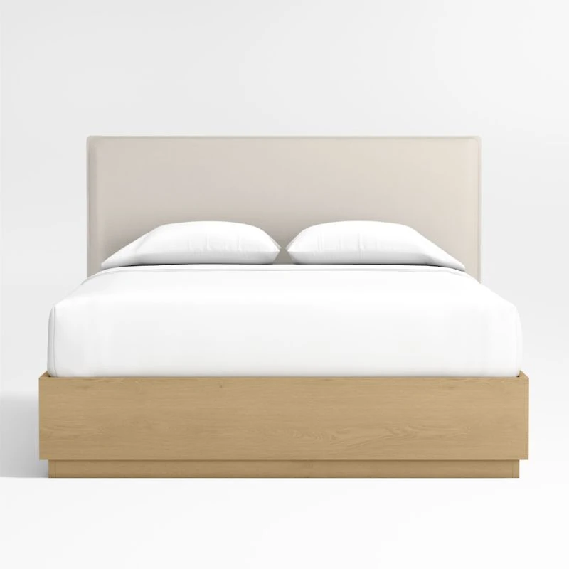 Noa Upholstered Flange Kids Full Bed with Natural Wood Storage Base