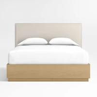 Noa Upholstered Flange Kids Full Bed with Natural Wood Storage Base