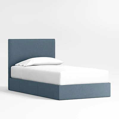 Noa Denim Blue Upholstered Flange Kids Twin Storage Bed