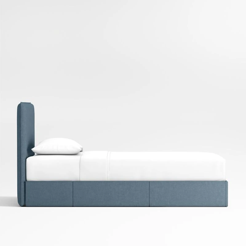 Noa Denim Blue Upholstered Flange Kids Twin Storage Bed