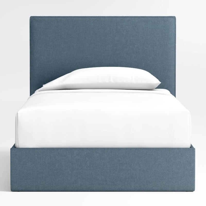 Noa Denim Blue Upholstered Flange Kids Twin Storage Bed