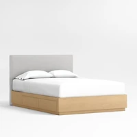 Noa Grey Upholstered Flange Kids Full Bed with Natural Wood Storage Base