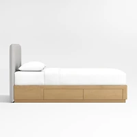 Noa Grey Upholstered Flange Kids Full Bed with Natural Wood Storage Base