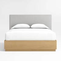 Noa Grey Upholstered Flange Kids Full Bed with Natural Wood Storage Base