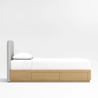 Noa Grey Upholstered Flange Kids Twin Bed with Natural Wood Storage Base