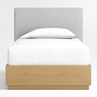 Noa Grey Upholstered Flange Kids Twin Bed with Natural Wood Storage Base