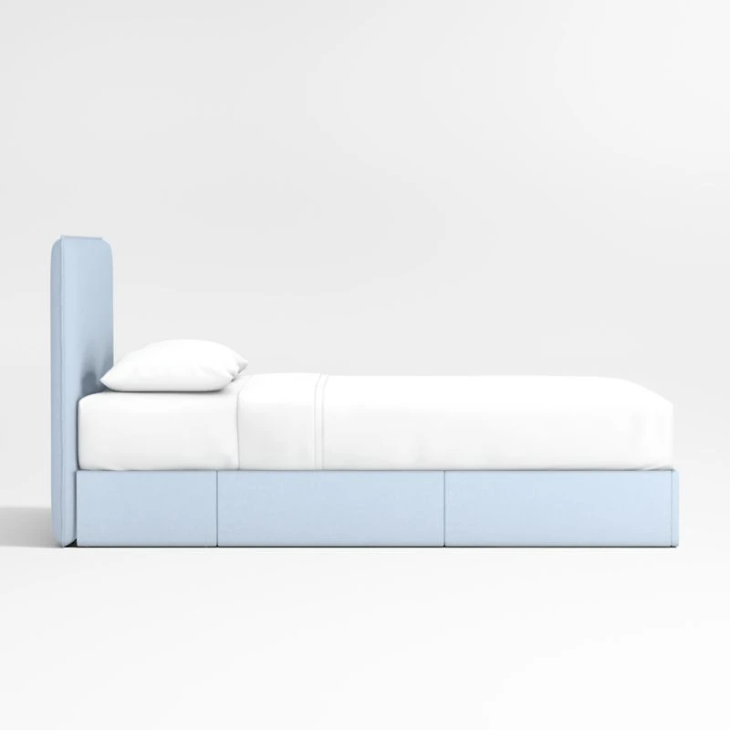 Noa Light Blue Upholstered Flange Kids Full Storage Bed