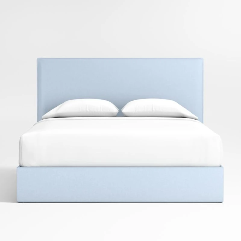 Noa Light Blue Upholstered Flange Kids Full Storage Bed
