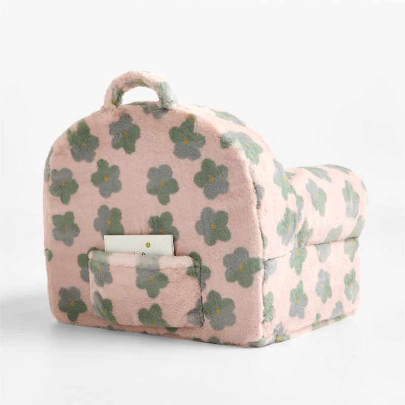 Large Iceberg Green and Pink Floral Faux Fur Kids Lounge Nod Chair Cover